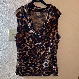 Worthington Cowl Neck Sleeveless Blouse - Brown and Black Pattern